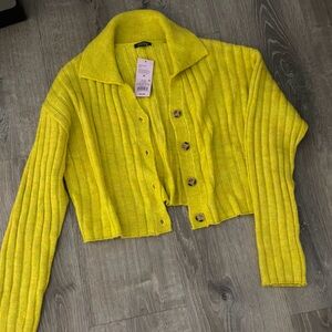 Wild Fable Women’s Yellow Ribbed Button-Front Sweater Cardigan